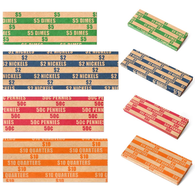 إيسينشيال 100 قطعة أساسية من أغلفة العملات المعدنية المسطحة والمعبأة المتنوعة، أغلفة لفات العملات المعدنية للأرباع والدايمات والنيكل والبنسات - Image 1